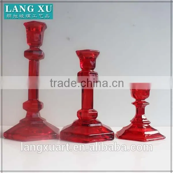 LXHY-A057 Hexagonal Base Antique Crystal Clear Colored Glass Tapper Candle Holder photo-2