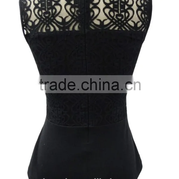 Delicate Carving Black Sleeveless Blouse Solid Pattern Top photo-2