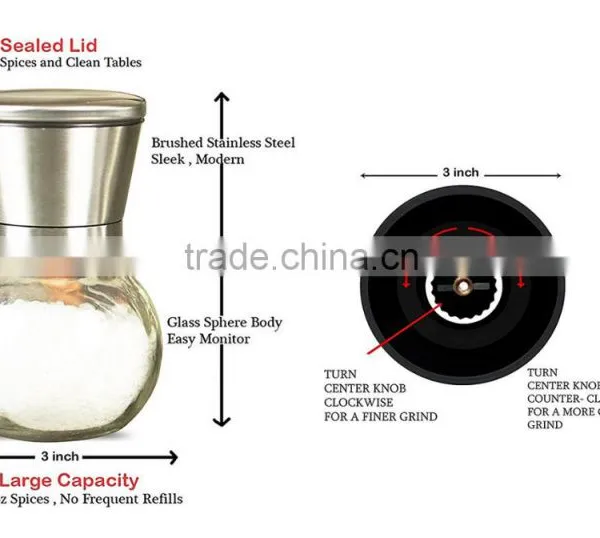 Manual Glass Spice Bottle Grinder/pepper and Salt Mill 6 Oz Glass Body and 5 Grade Adjustable Ceramic Rotor photo-4