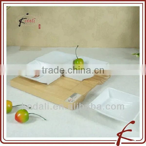 Ceramic Tapas Dish With Wooden Plate