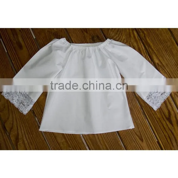 Long Bell Shaped Sleeves Girls Peasant Blouse Photos Lace Detail White Peasant Top HSB9402 photo-3