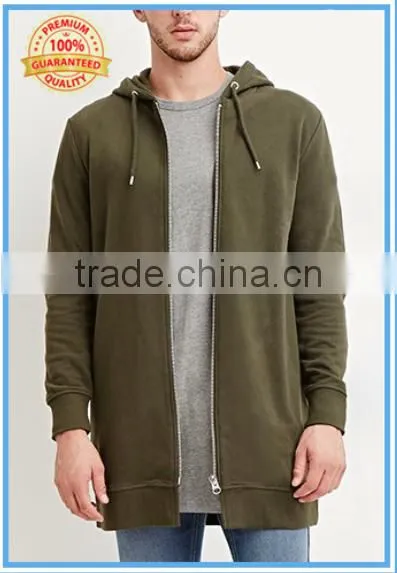 Men's French Terry Zipper Up Longline Hoodie