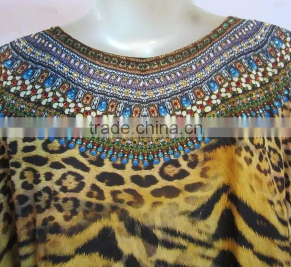 Leopard Print Crystal Embellished Tie up Kaftan CAFTAN Tunic Poncho Blouse photo-4