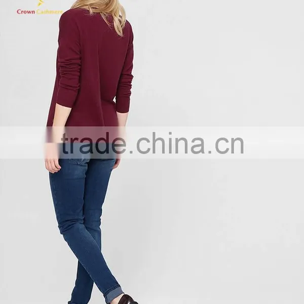 Women Red V Neck Cashmere Sweater Tops photo-2