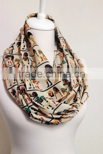 Antique Egyptian Pattern Infinity Scarf, Circle Scarf, Loop Scarf, Scarves, Shawls, Spring - Fall - Winter - Summer Fashion photo-2