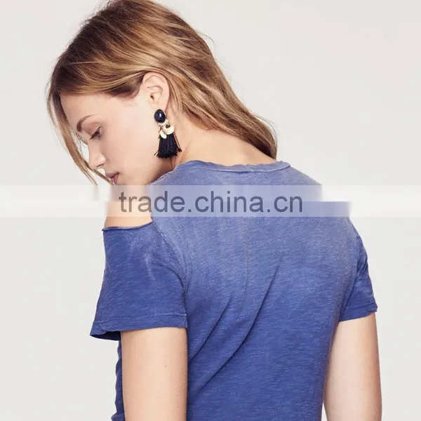Cotton Slub High Low t Shirt Dress Faded Cold Shoulder Women's Clothes photo-6