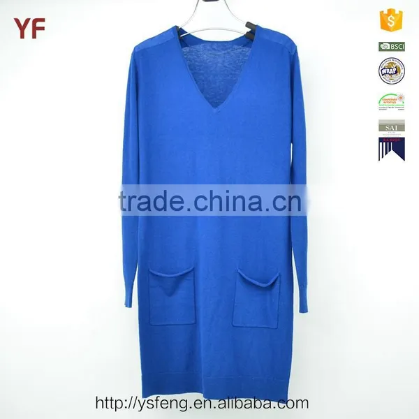 Latest Designs Blue V-Neck Women Plus Size Pullover Sweater Dress photo-1