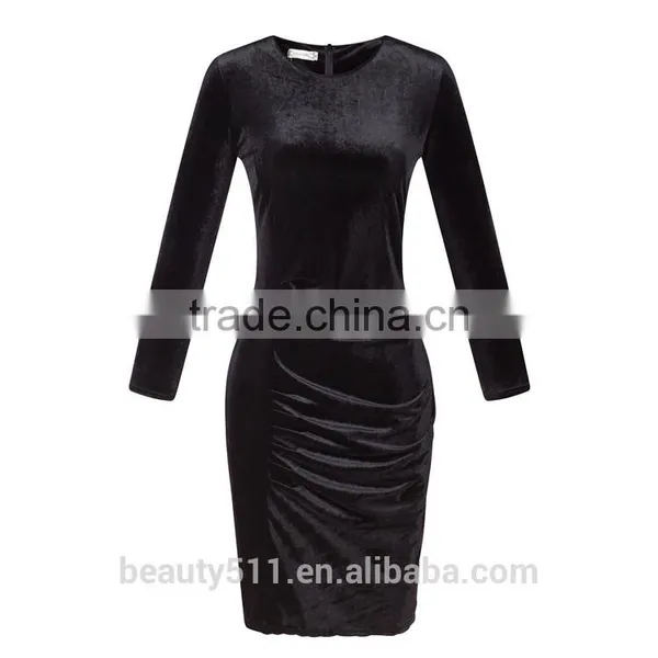 Custom Women Long Sleeve Boat Neck Slim Fit Bandage Dress SD47 photo-4