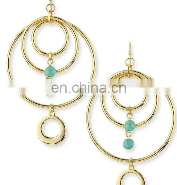 Tangier Hoops Earrings Gold Plate Circles Dangle Earrings Turquoise Earrings photo-2