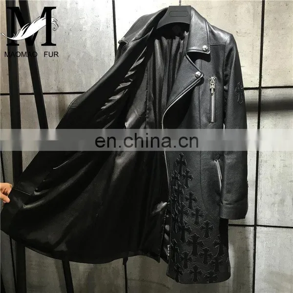 Wholesale New Product Sheep Skin Leather Coats Fashion Genuine Long Leather Coat photo-4