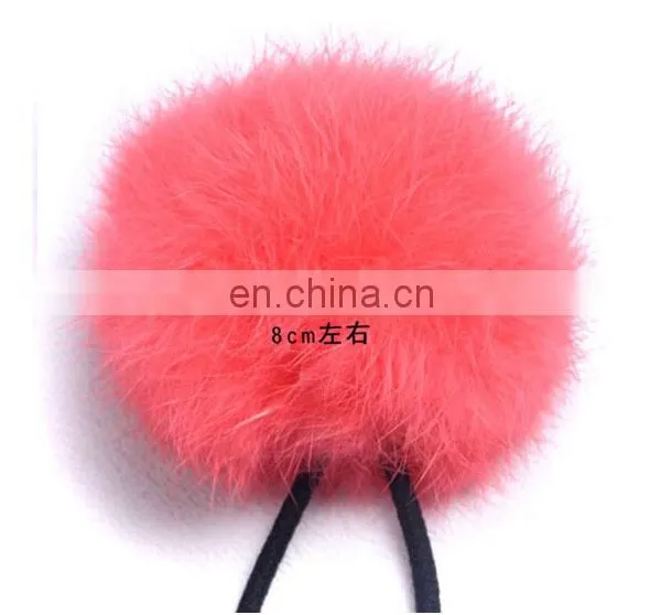 Cute Elastic Hair Ring With Rabbit Fur Pom Poms photo-5