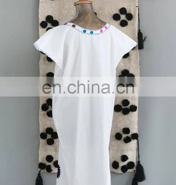 Summer Fashion Mexican Embroidered Women Cotton Long Designer Tunic Tops Hand Embroidery Mexican Dress photo-2