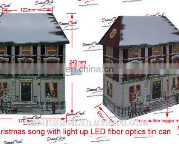 High Quality Square Tin Can With Christmas Music and Light up LED Fiber Optics photo-6