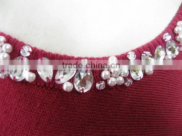 Beaded Long Sleeve Knitted Lady Sweater Cardigan photo-3