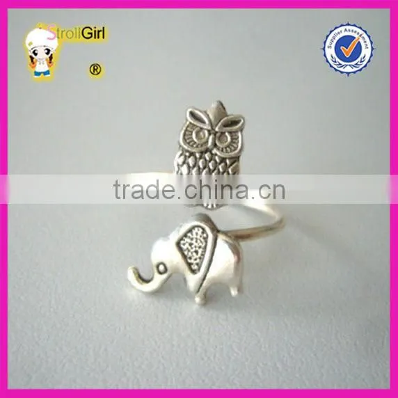 925 Italian Silver Ring Owl and Elephant Animal Ring Cheap Animal Rings photo-2