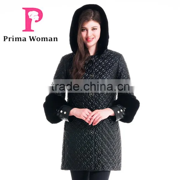 Winter Women Medium Length Embroidered Coat With Detachable Beaver Rabbit Skin Hat Overcoat photo-3
