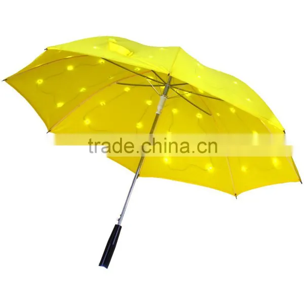 64LEDs Embeded Fully-automatic LED Light Rain Umbrella 23" 3Modes Flashlight Long-handled AAA Battery Torch Yellow Color photo-3