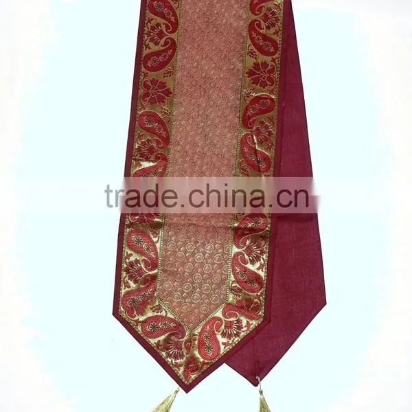 Indian Silk Table Runner With 6 Place Mats & 6 Coaster in Maroon Color Size 16*62 photo-2