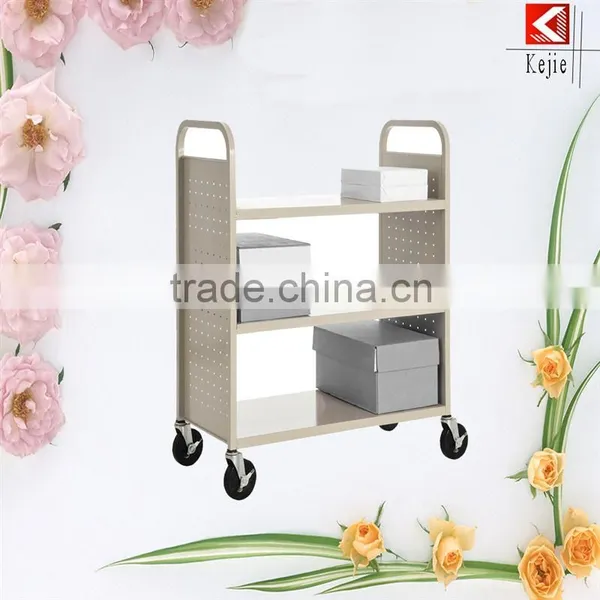 Professional Wheeled 3 Tier Metal Stainless Steel Trolley Library Furniture With CE Certificate photo-4