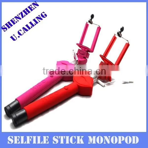 New Arrival Cute Kiss Selfie Monopod Stick With Cable For IPhone 6 and Android Phone