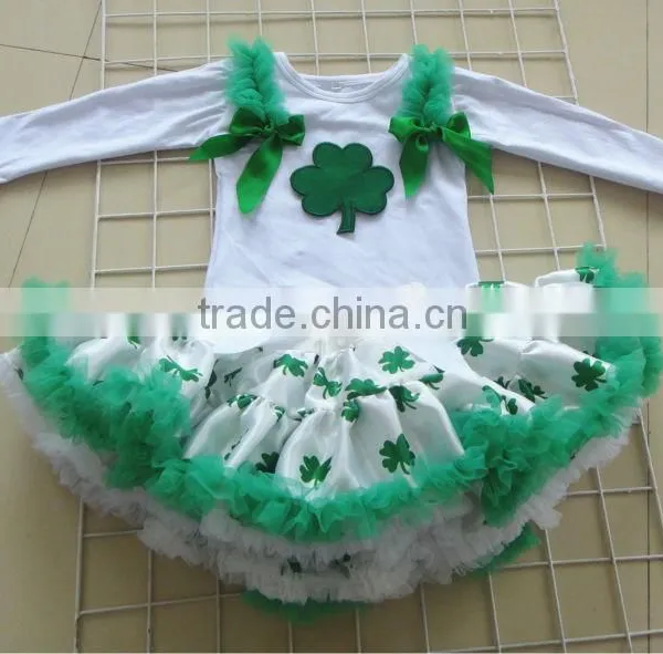 New Listing Saint Patrick's Day Shamrock Pettiskirt in Set With Cotton Top for Infant &Toddler Girls