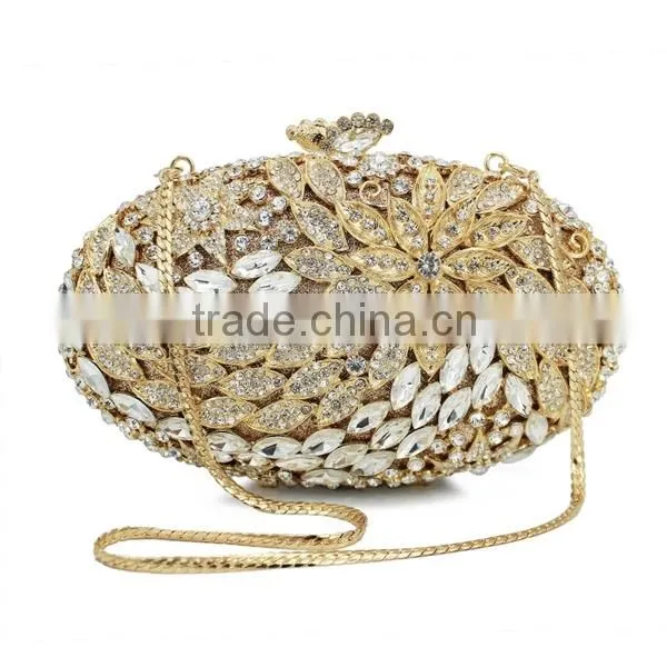 New Design Gold and Silver Oval Shape Rhinestone Evening Clutch Ladies Handbag Fashion (8732A-GS) photo-3