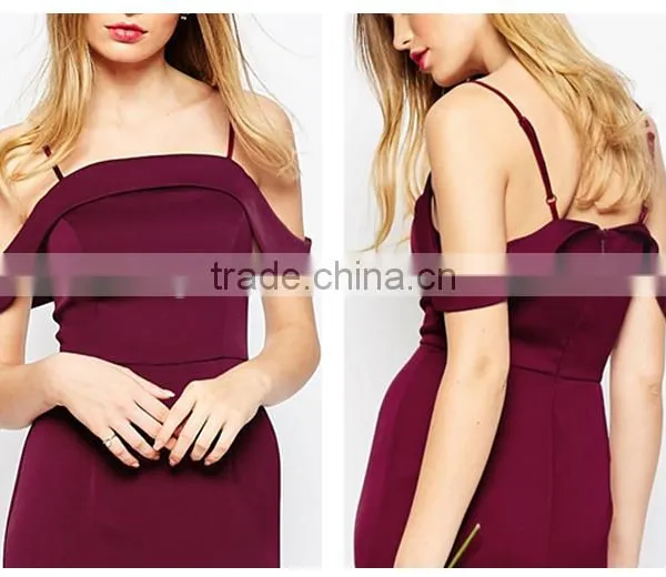 Plain Dye Slim Fit Slip Dress off Shoulder Long Evening Dress photo-2