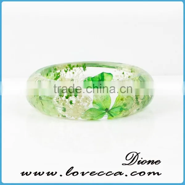 Very Beautiful Green Flowers Resin Bracelet /Dired Flower Resin Bangle photo-2