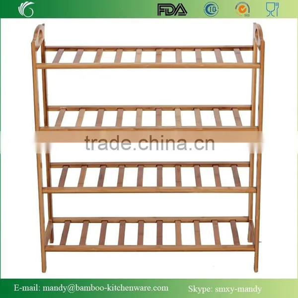 4-Tier Bamboo Wooden Shoe Rack,Bamboo Folding Shoe Rack, Entryway Shoe Shelf Storage Organizer photo-4
