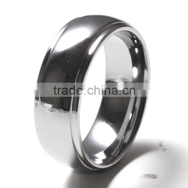 Step Down Edge Shiny Polished Wood Grain Paper Inlay Tungsten Rings photo-3