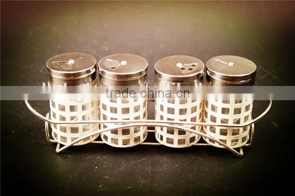 Glass Spice Jar With Metal Coating and Metal Shelf 4pcs photo-2
