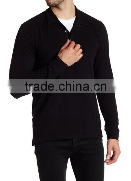 Mens Long Sleeve Polo Tee Shirts With Pocket Cheap Wholesale Plain Black T-shirts Tshirts photo-6
