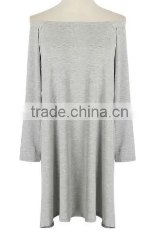 2016 Off Shoulder Slash Neck Long Sleeve Knee Length Women Casual Sexy Dress photo-3