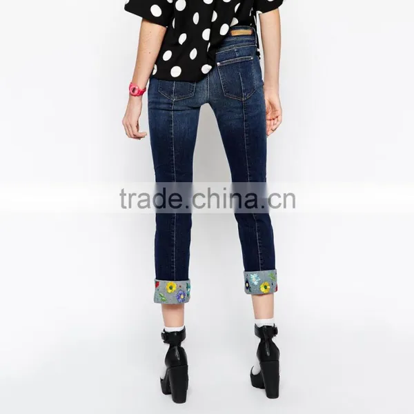 Ladies Denim Jeans Trouser Bottom With Embroidery Pattern photo-3