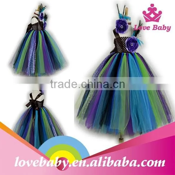 Kids Girls Princess Bow Belt Dress Circle Bubble Peacock Print Kids Dress Girl's Party Clothes LBE4092186 photo-4