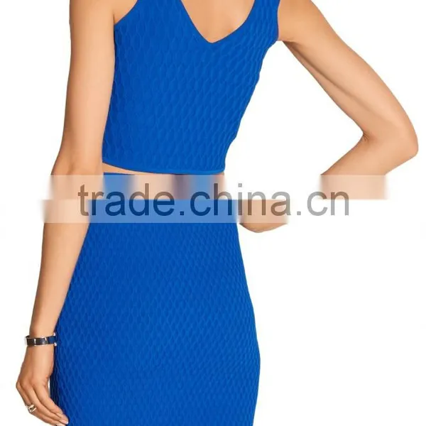 Sexy Designed Deep V-Neck Plain Blue Sweater Crop Top for Ladies photo-3