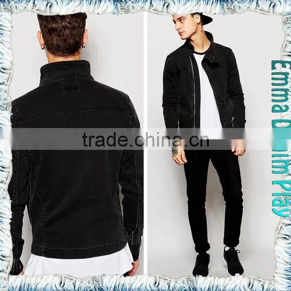 Korean Style Mens Fashion Lapel Zipper Decorated Black Denim Jackets photo-3