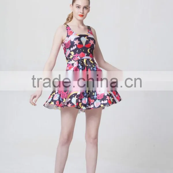 Womens One Piece Floral Pleated 3D Printed Dresses Wholesale photo-4