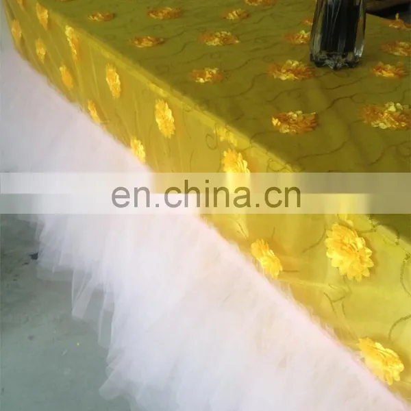 Yellow Lace Tulle Table Skirt Wedding Banquet Table Cloth photo-4