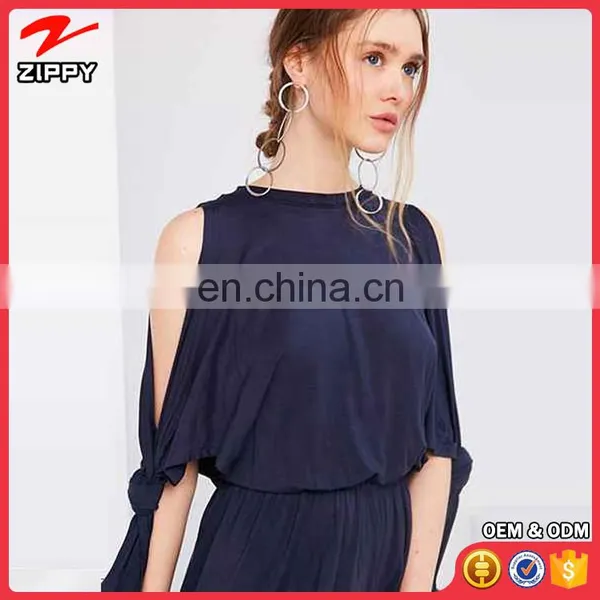 2017 Latest Fashion Navy Color Cold Shoulder Blouson Women Casual Jumpsuit photo-2