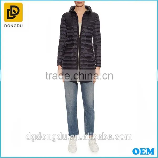 Fashion Black Color Long Duck Down Jacket Coat Without Hood photo-2