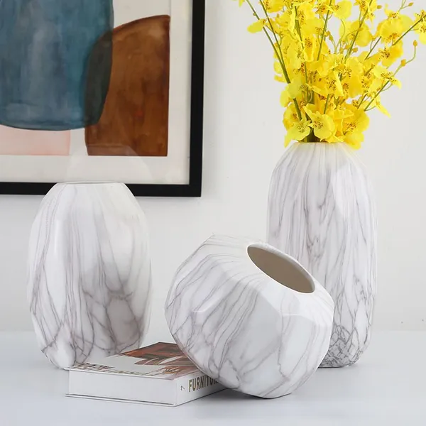 Marbling Ceramic Vase Hand Made White Flower Vase for Home Decoration photo-5