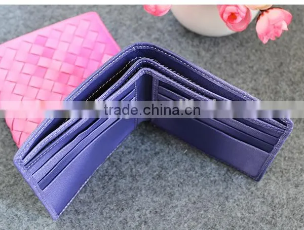 Latest Fashion Soft Woven Sheep Leather Women Bifold Wallet Thin Leather Wallet photo-2