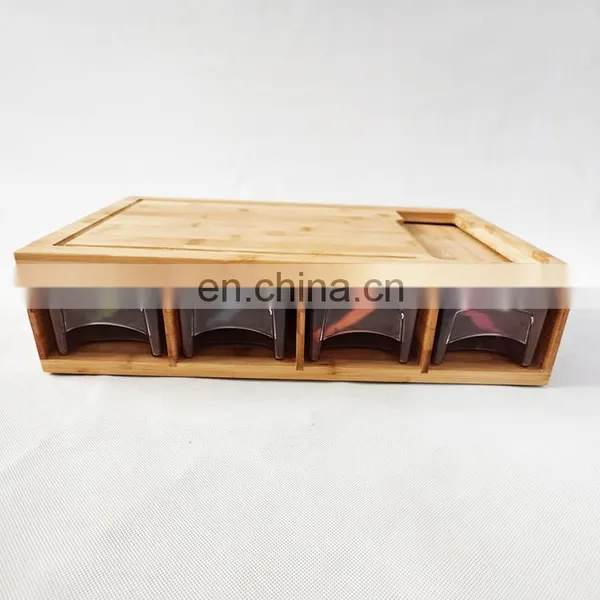 Multi-functional Fruit & Vegetable Tool Natural Juice Grooves Bamboo Cutting Board With Drawers And 4 Container Tray, photo-4