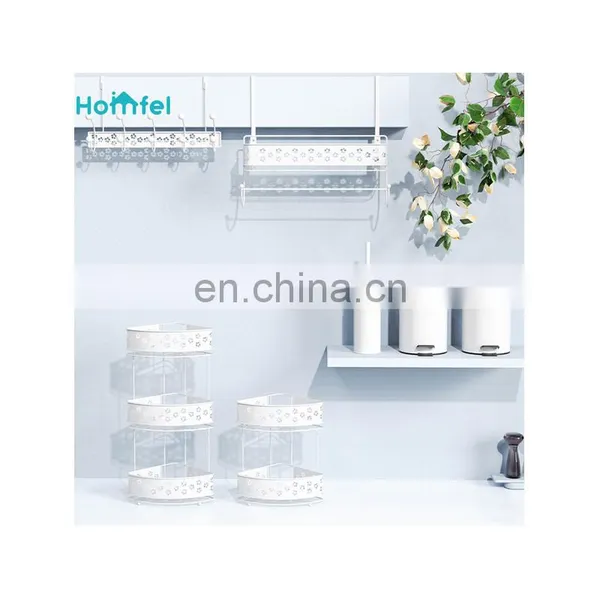 Sakura Blossoms Series White Pink Powder Coating Bathroom 6 Pieces Set Toilet Brush Holder Metal Trash Can Corner Storage Racks