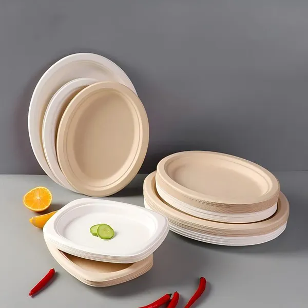 Oval Plate for Seafood and Fish Serving, Biodegradable Sugarcane Bagasse Molded Pulp, Disposable Tableware for Restaurants