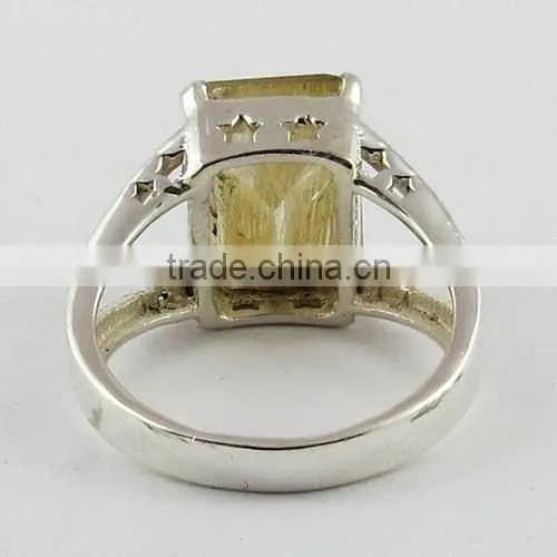 Suitable Golden Rutile Silver Ring, 925 Sterling Silver Jewellery Wholesale, Unique Silver Jewelry photo-5