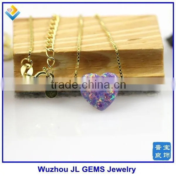 Synthetic Light Purple Heart Opal Stone Pendant18K Golden Plated 925 Sterling Silver Chain Necklace photo-6
