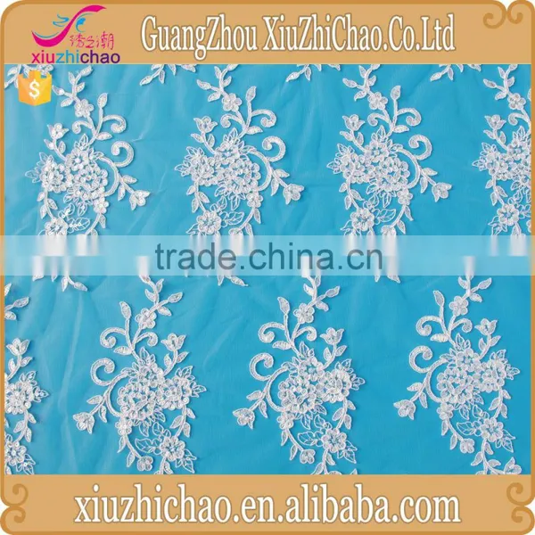 ZP0011-M (11.2)New Pattern Embroidered Designs Lace Product Mesh Polyester Ivory Guipure Lace Fabric With Sequins photo-3