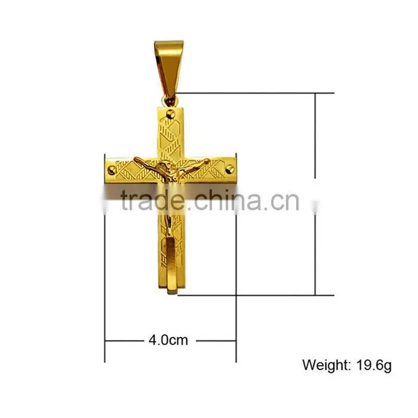 Wholesale Fashion Jewelry JCN0331 Gold Stainless Steel Jesus Cross Necklace Pendant photo-3